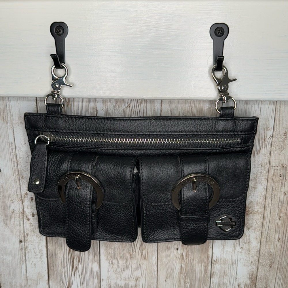 Harley-Davidson Black Leather Belt Bag with Silver Hardware